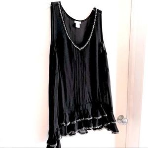 ANTHROPOLOGIE Black Sleeveless Party or Play Top! O dille! Sheer Swing Top